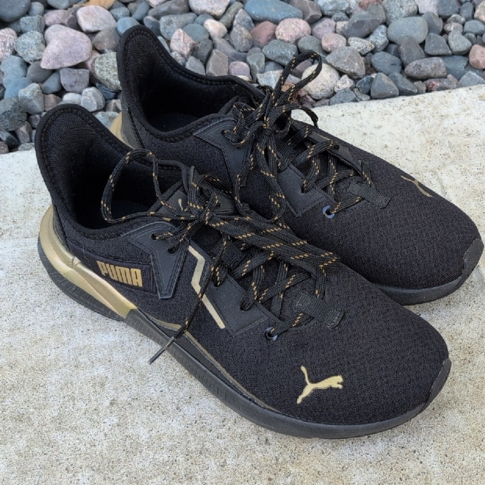 Puma Men's Black and Gold Athletic Shoes